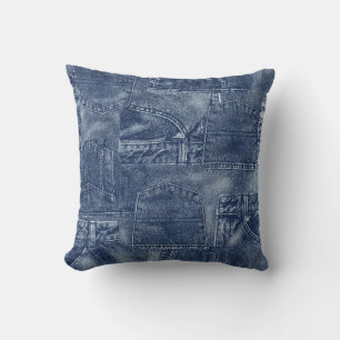 Cojín Decorativo Denim material en un patrón de bolsillo de mosaico