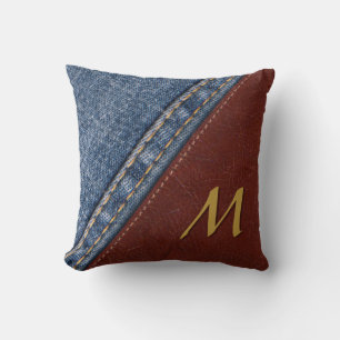 Cojín Decorativo Denim monograma y cuero
