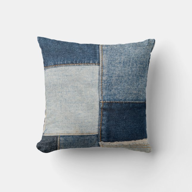 Cojín Decorativo Denim Parchwork: Patrón textil vintage (Anverso)