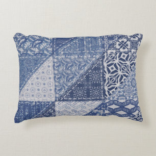 Cojín Decorativo Denim Triangle Parchwork Vintage Textura.