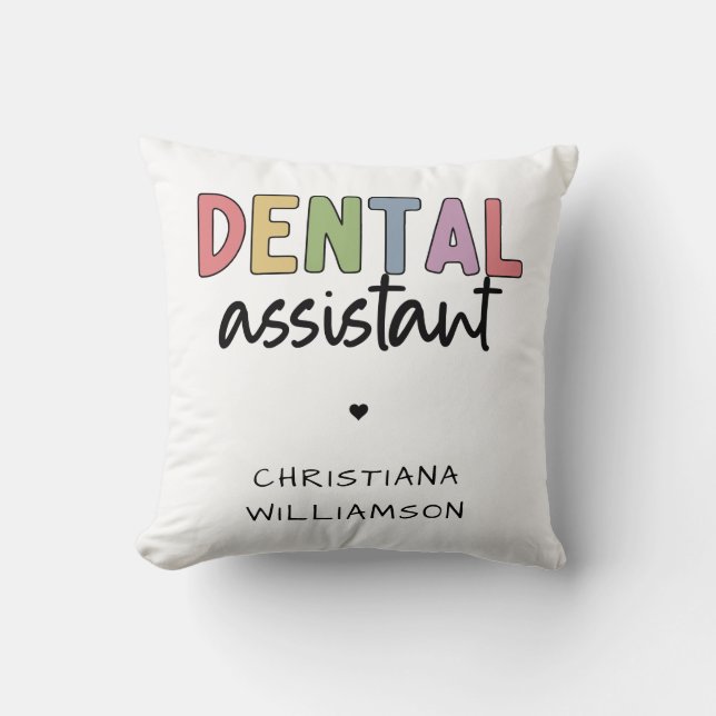 Cojín Decorativo Dental Assistant de nombre personalizado (Anverso)