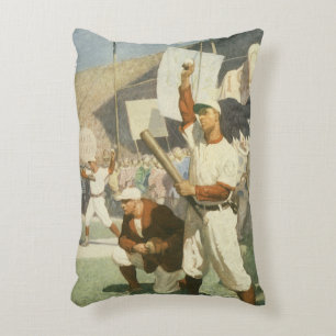 Cojín Decorativo Deportes Antiguos, Jugadores de Béisbol en un Jueg