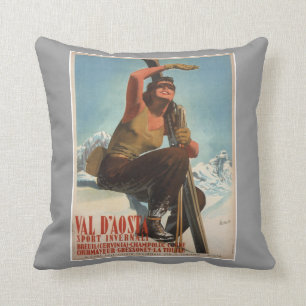 Cojín Decorativo Deportes de invierno del vintage, esquí Italia,
