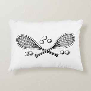 Cojín Decorativo Deportes Vintage Raquetas de Tenis Cruzadas Pelota