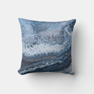 Cojín Decorativo Deriva Oceánica Azul y Gris Abstracta
