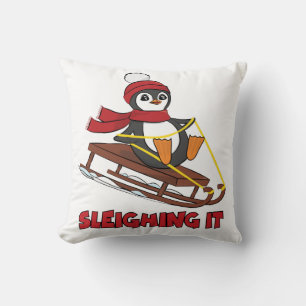 Cojín Decorativo Derramamiento: invierno pingüino suave con nieve