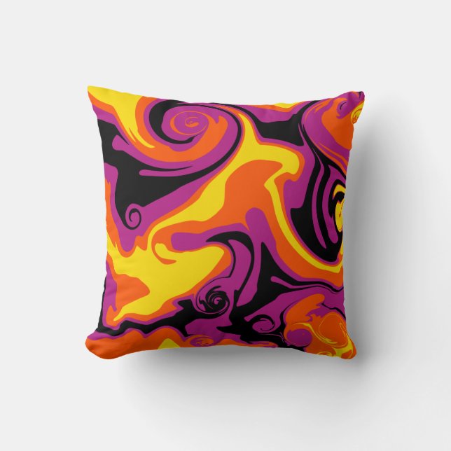 Cojín Decorativo Derrame - Naranja, negro, rosa y amarillo (Anverso)