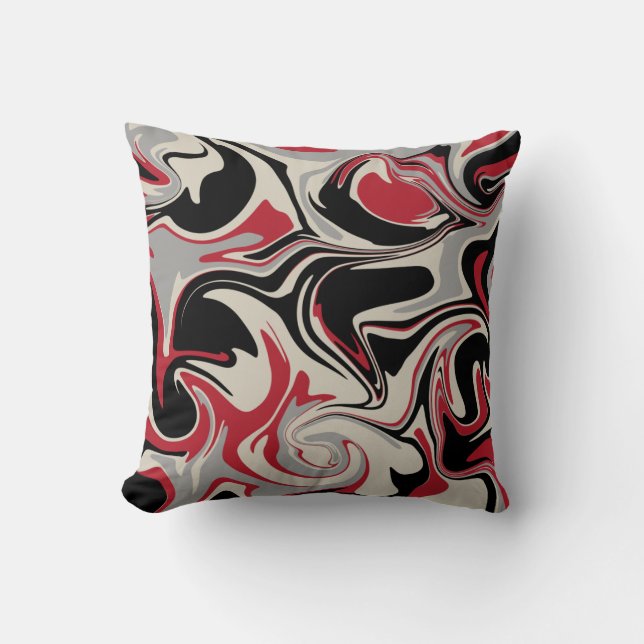 Cojín Decorativo Derrame - rojo, gris, negro y blanco óseo (Anverso)