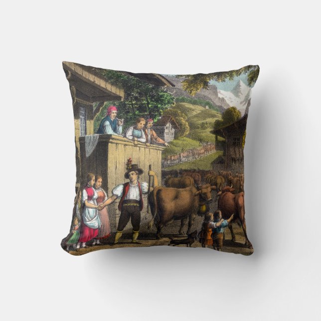 Cojín Decorativo Desalpe o Poya Vacas tradicionales suizas alpinas (Anverso)