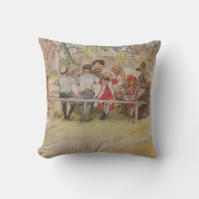 Cojín Decorativo Desayuno de Carl Larsson debajo del abedul grande (Anverso)