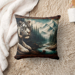 Cojín Decorativo Descanso de tigre de Bengala por río Montaña