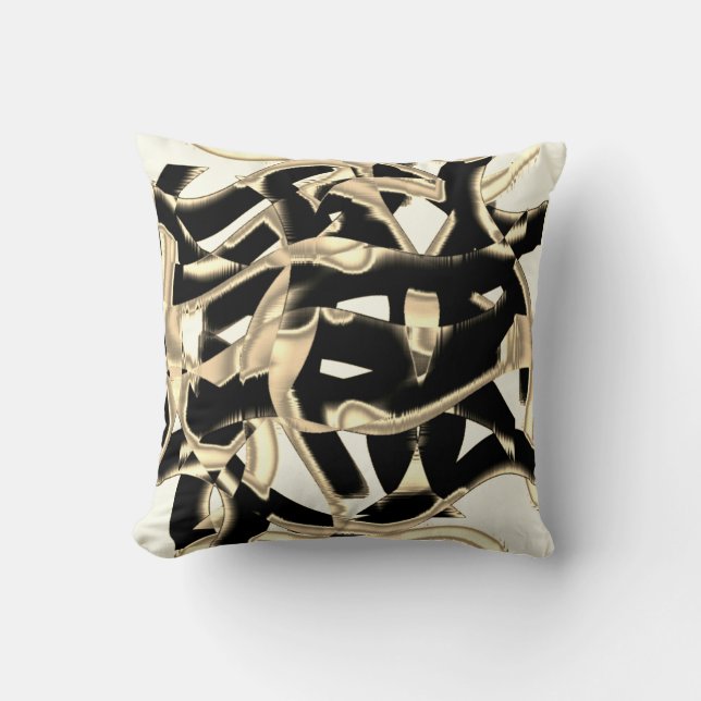 Cojín Decorativo Desechos beige y negro, cintas destruidas en blanc (Anverso)