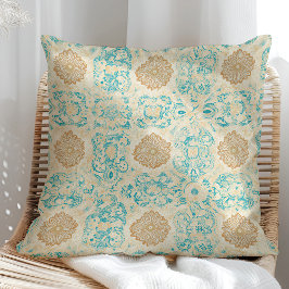 Cojín Decorativo Desert Dream Vintage Arena y Flores Turquesa