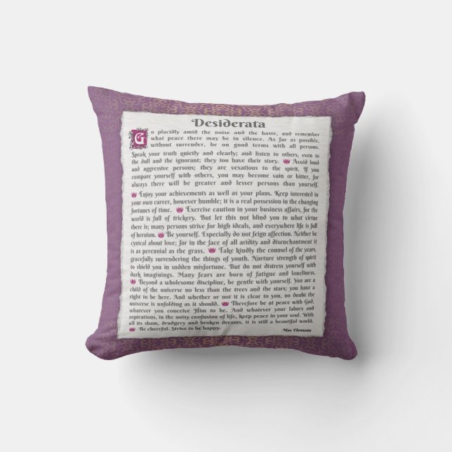Cojín Decorativo Desiderata - Cosas deseadas (Anverso)