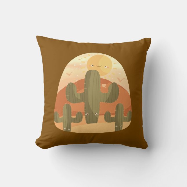 Cojín Decorativo Desierto de cactus con sol (Anverso)