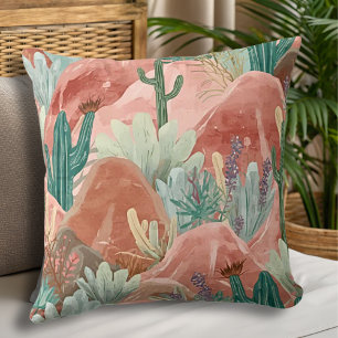 Cojín Decorativo Desierto Flor Canyon Paisaje Acuarela