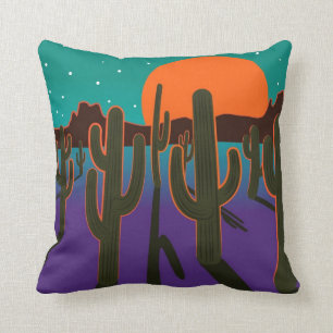 Cojín Decorativo Desierto iluminado por la luna con el cactus