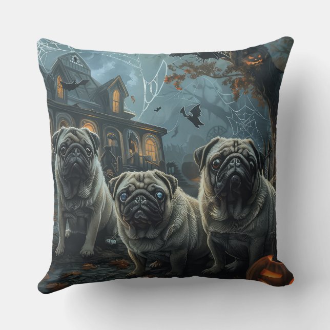 Cojín Decorativo Deslumbramiento de la noche de Pug Halloween (Reverso )