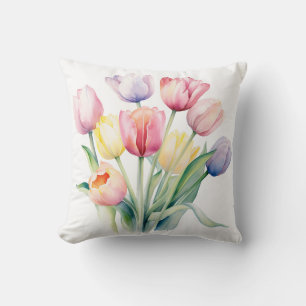 Cojín Decorativo Despertar de primavera - Tulipanes acuarelas