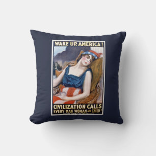 Cojín Decorativo ¡Despierta América! Arte Vintage Patriótico de la 