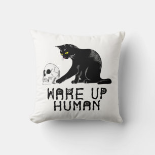 Cojín Decorativo Despierta Humano - Gato gracioso con cráneo