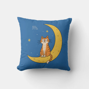 Cojín Decorativo Despierto a las 3 AM Gracia Felina Gráfica Lunar R