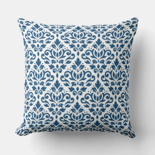 Cojín Decorativo Desplazar Damask Big Ptn Dk Blue en blanco