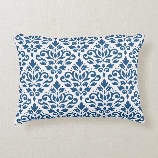Cojín Decorativo Desplazar Damask Big Ptn Dk Blue en blanco (Anverso)