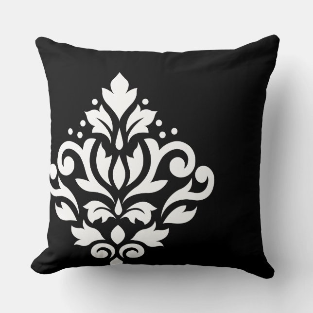 Cojín Decorativo Desplazar Damask desconectado I blanco en negro (Anverso)