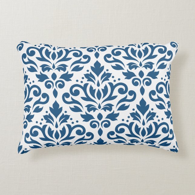 Cojín Decorativo Desplazar Damask Lg Ptn Dk Blue en blanco (Anverso)