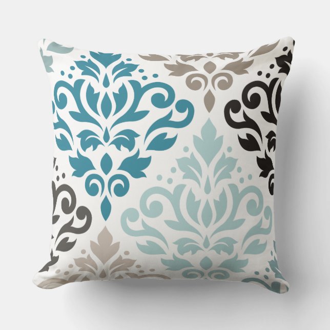 Cojín Decorativo Desplazar Damask Offset Ptn Art Teals Browns White (Anverso)