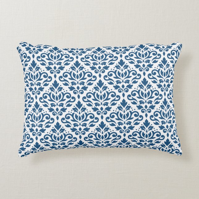 Cojín Decorativo Desplazar Damask Ptn Dk Blue en blanco (Anverso)