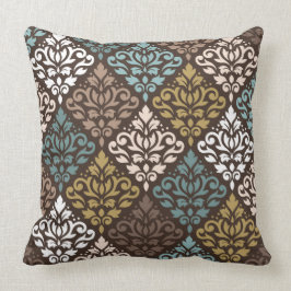 Cojín Decorativo Desplazar Damask Rpt Ptn Teals Browns Crm De Oro B