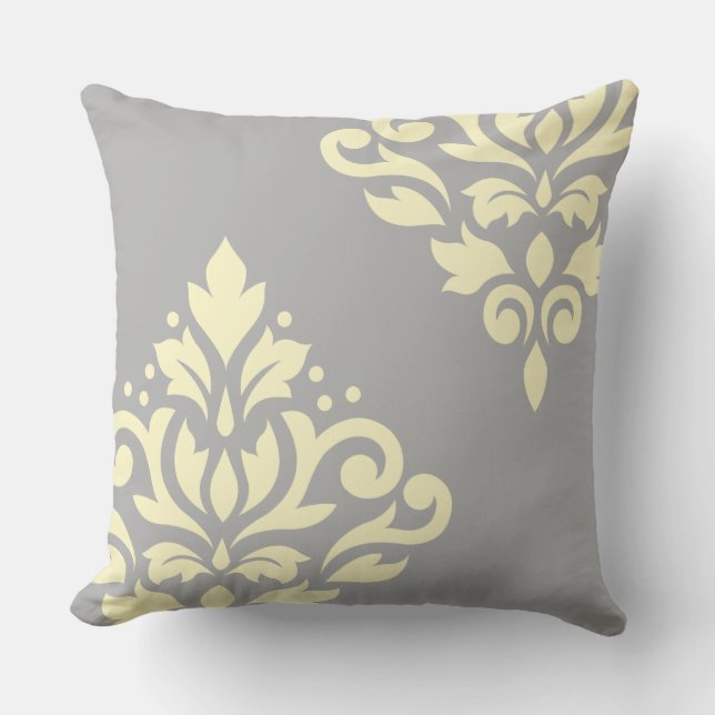 Cojín Decorativo Desplazar el arte Damask I amarillo sobre gris (Anverso)