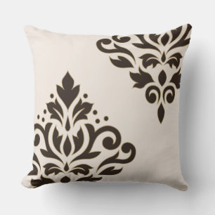 Cojín Decorativo Desplazar el arte Damask I Brown con oro en crema