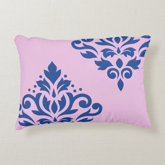Cojín Decorativo Desplazar el arte de Damask I azul sobre rosa (Anverso)