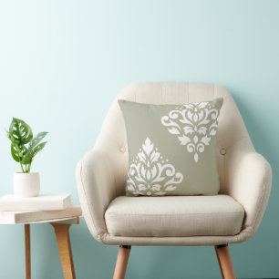 Cojín Decorativo Desplazar el arte de Damask I blanco en verde