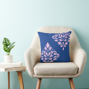 Cojín Decorativo Desplazar el arte de Damask I rosado en azul