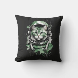 Cojín Decorativo Desplome de gato de astronauta verde