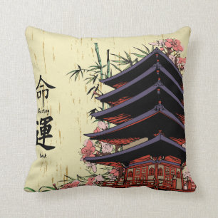 Cojín Decorativo destino suerte kanji japonés pagoda flores de cere
