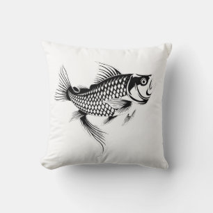 Cojín Decorativo Detailed Black and White Fish Illustration
