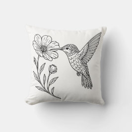 Cojín Decorativo Detailed Hummingbird Line Art with Wildflower