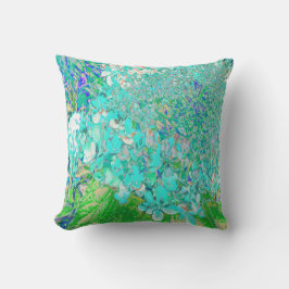 Cojín Decorativo Detalles de Hortensias Elegantes Aqua y Verde Lime
