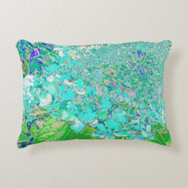 Cojín Decorativo Detalles de Hortensias Elegantes Aqua y Verde Lime