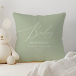 Cojín Decorativo Detalles del maravilloso Sage Green Baby<br><div class="desc">Presentamos nuestros extravagantes detalles de bebé de color verde tira almohada, perfecto para su simple celebración moderna de boho en cualquier temporada del año! Esta almohada tiene una moda de boho, un ambiente neutro con caligrafía elegante y un delicado diseño minimalista, por lo que es ideal tanto para chicas como...</div>