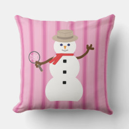 Cojín Decorativo Detective de Snowman rosa divertido y divertido
