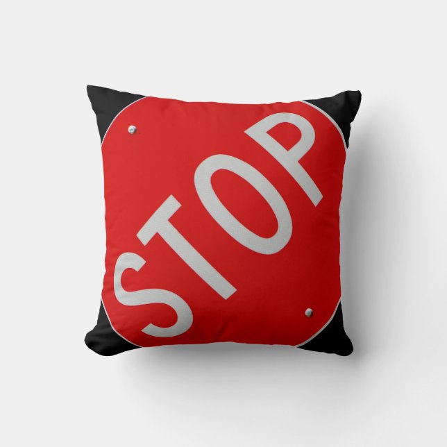Cojín Decorativo Detener Rótulo negro / rojo y blanco (Anverso)