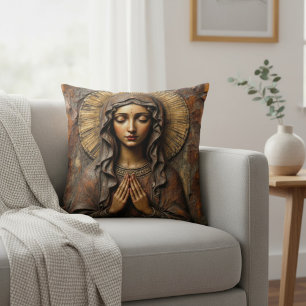 Cojín Decorativo Devoción Tallada María de Madera