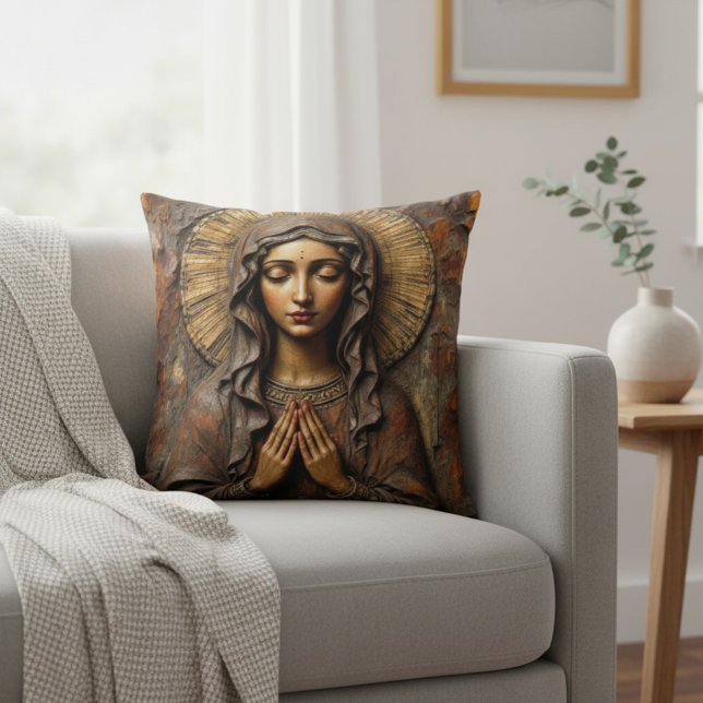 Cojín Decorativo Devoción Tallada María de Madera (Subido por el creador)
