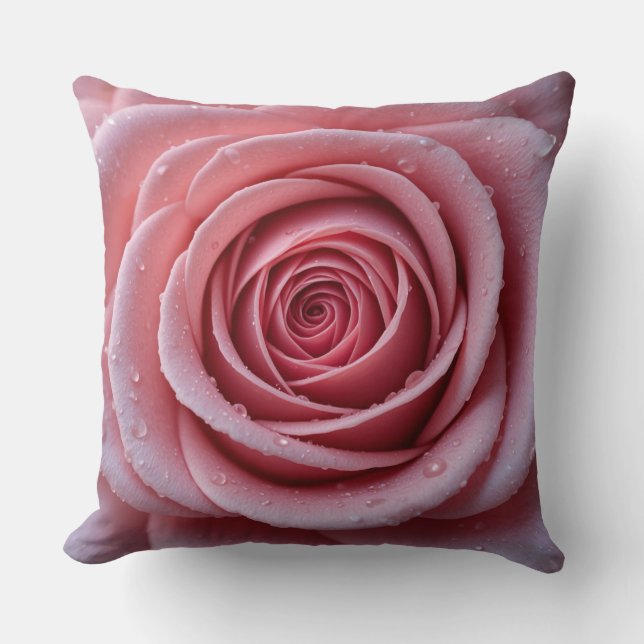 Cojín Decorativo Dewy Pink Rose Pillow | Elegant Floral Decor (Anverso)